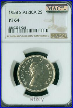 1958 South Africa Silver 2 Shillings Ngc Pf64 Mac Spotless 985 Minted Rare