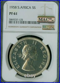 1958 South Africa Silver 5 Shilling Ngc Pf61 Mac Spotless 985 Minted
