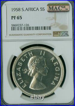 1958 South Africa Silver 5 Shilling Ngc Pf65 Mac Spotless 985 Minted