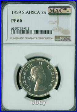 1959 South Africa Silver 2 Shilling Ngc Pf66 Mac Spotless 900 Minted Rare