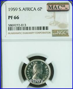 1959 South Africa Silver 6p Ngc Pf66 Mac Spotless 900 Minted
