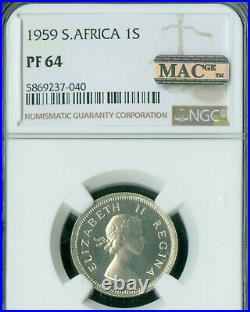 1959 South Africa Silver Shilling Ngc Pf64 Mac Spotless 900 Minted Rare