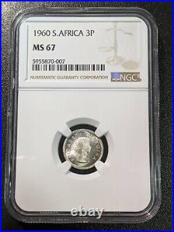 1960 MS67 South Africa Silver 3 Pence NGC UNC KM 47 TOP POP! 18,000 Minted