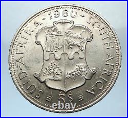 1960 SOUTH AFRICA Queen Elizabeth II Antique Silver 5 Shillings Coin i73789
