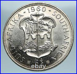 1960 SOUTH AFRICA Queen Elizabeth II Antique Silver 5 Shillings Coin i84114