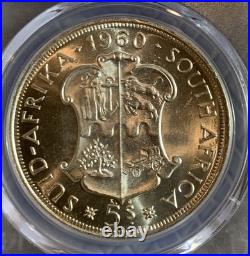 1960 South Africa 5 Shillings Silver Coin Pcgs Ms63