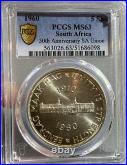 1960 South Africa 5 Shillings Silver Coin Pcgs Ms63