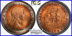 1960 South Africa One 1 Penny Pcgs Ms64rb Rainbow Color Toned Coin