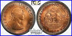 1960 South Africa One 1 Penny Pcgs Ms64rd Rainbow Color Toned Gem
