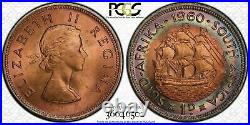 1960 South Africa One Penny Bu Pcgs Ms65 Rb Rainbow Toned Only 1 Graded Higher