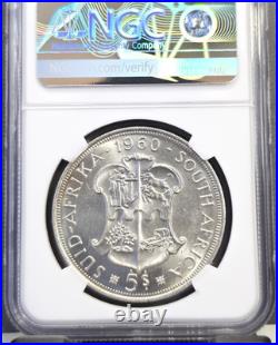 1960 South Africa Silver 5 Shillings Union Anniversary Ngc Ms 63 Nice Luster