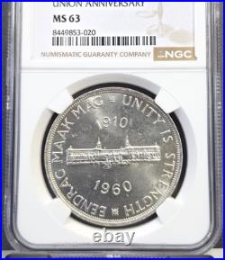 1960 South Africa Silver 5 Shillings Union Anniversary Ngc Ms 63 Nice Luster