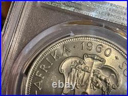 1960 South Africa silver 5 shillings, Union Commemorativ, PCGS MS64, KM-55 (SA9)