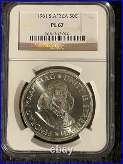 1961 SOUTH AFRICA SILVER 50 CENTS NGC PL67, High Grade