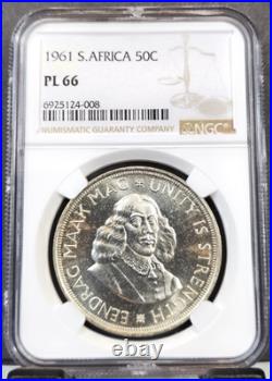 1961 South Africa Silver 50 Cents Unity Is Strength Ngc Pl 66 Scarce Gem Coin