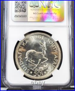 1961 South Africa Silver 50 Cents Unity Is Strength Ngc Pl 66 Scarce Gem Coin