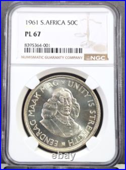 1961 South Africa Silver 50 Cents Unity Is Strength Ngc Pl 67 Rare High Grade
