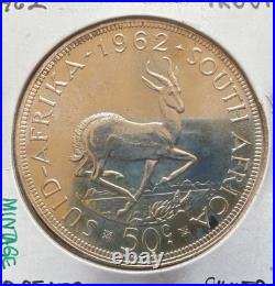 1962 South Africa 50 Cents Scarce Proof Silver Coin-km#62-mintage=3,844