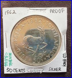 1962 South Africa 50 Cents Scarce Proof Silver Coin-km#62-mintage=3,844