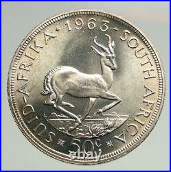1963 SOUTH AFRICA Founder Jan van Riebeeck Deer OLD Silver 50 Cents Coin i94761