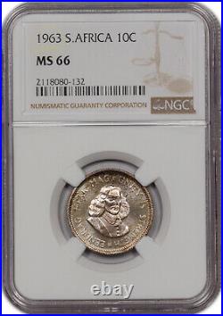 1963 South Africa 10 Cents Ngc Ms 66 Toned Proof Only 1 Graded Higher Worldwide