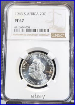 1963 South Africa Silver 20 Cents Coat Of Arms Ngc Pf 67 Rare Top Pop