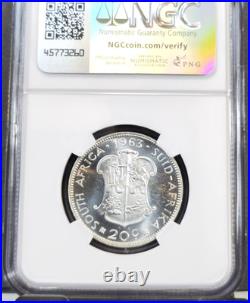 1963 South Africa Silver 20 Cents Coat Of Arms Ngc Pf 67 Rare Top Pop