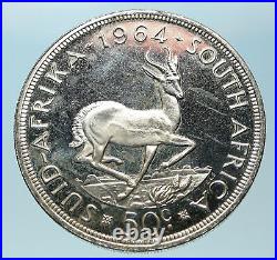 1964 SOUTH AFRICA Founder Jan van Riebeeck Deer Proof Silver 50 Cent Coin i83793