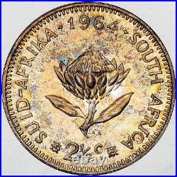 1964 South Africa 2 1/2 Cents Silver Unc Amazing Prime Luster Color Toned (mr)