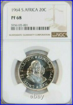 1964 South Africa Silver 20 Cents Ngc Pf 68 Pq Rare Beautiful Gem Top Pop