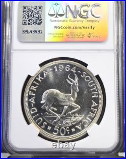 1964 South Africa Silver 50 Cents Springbok Ngc Pl 65 Beautiful Gem Proof Like