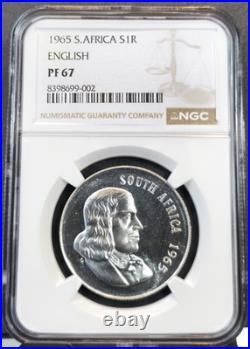 1965 South Africa Silver 1 Rand English Springbok Ngc Pf 67 Scarce Gem Proof