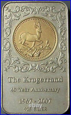 1967 -2007 Sterling Silver 42 Gram Krugerrand 40 Year Anniversary Rare Bar