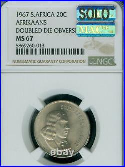 1967 Ddo South Africa Afrikaans 20 Cents Ngc Ms67 Mac Solo Finest