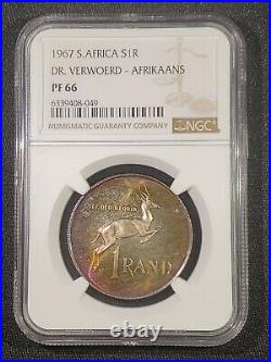 1967 SOUTH AFRICA 1 RAND SILVER DR. VERWOERD-AFRIKAANS NGC PF66 Beautiful Toning
