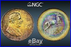 1967 South Africa 1 One Rand Silver Ngc Pf65 Proof Unc Rainbow Target Toned (dr)