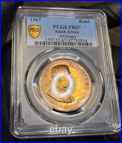 1967 South Africa Afrikaans Silver Rand PCGS PR67 Gold Shield