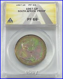 1967 South Africa Proof Rand Spectacular Monster Toning ANACS PF 68 Neon Colors