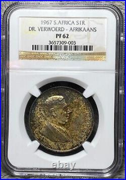 1967 South Africa Silver Rainbow Toned 1 Rand Dr Verwoerd Afrikaans Ngc Pf 62