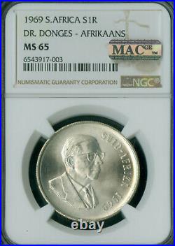 1969 South Africa Dr. Donges Afrikaans Silver 1 Rand Ngc Ms65 Mac Spotless