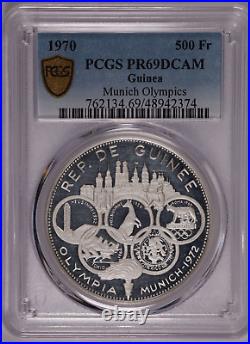 1970 Guinea Silver 500 Francs Munich Olympics Pcgs Pr 69 Dcam