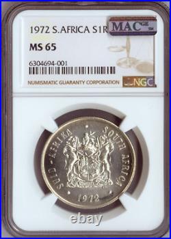 1972 South Africa Silver 1 Rand NGC MS65 SUID AFRIKA MAC QUALITY