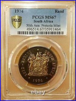 1974 South Africa 1 Rand Silver 50th Annv. Pretoria Mint Toned PCGS MS67 1464