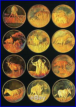 1976 South Africa 24 Medallions Rainbow. 925 Silver/24ct gold Wild Life + COA
