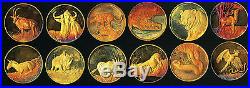 1976 South Africa 24 Medallions Rainbow. 925 Silver/24ct gold Wild Life + COA