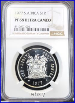 1977 South Africa Silver 1 Rand Springbok Ngc Pf 68 Ultra Cameo Rare Gem Proof