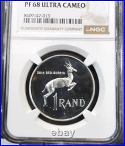 1977 South Africa Silver 1 Rand Springbok Ngc Pf 68 Ultra Cameo Rare Gem Proof