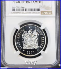 1977 South Africa Silver 1 Rand Springbok Ngc Pf 68 Ultra Cameo Rare Gem Proof