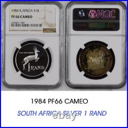 1984 South Africa SILVER 1 RAND NGC PF66 CAMEO PROOF R1 RAINBOW TONING