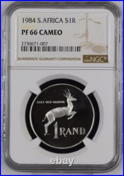 1984 South Africa SILVER 1 RAND NGC PF66 CAMEO PROOF R1 RAINBOW TONING
